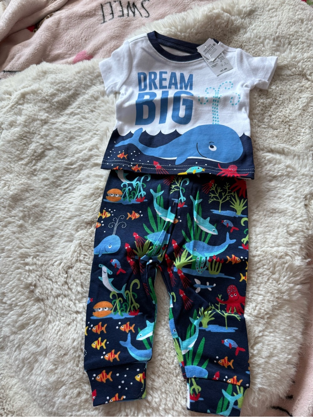 The Children's Place Navy Blue & White "Dream Big" Whale Pajama Set NWT